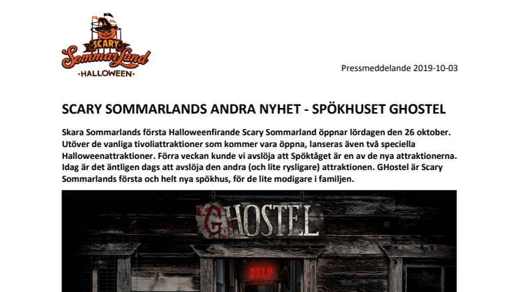 Scary Sommarlands andra nyhet - spökhuset GHostel
