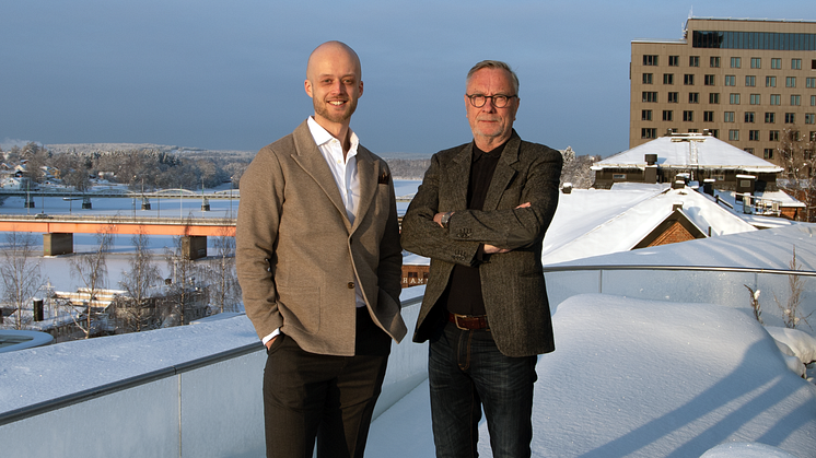 Victor Borén och Leif Erlandsson, båda medgrundare av MicroDri, i Umeå under avslutningen av Forest Business Accelerator.