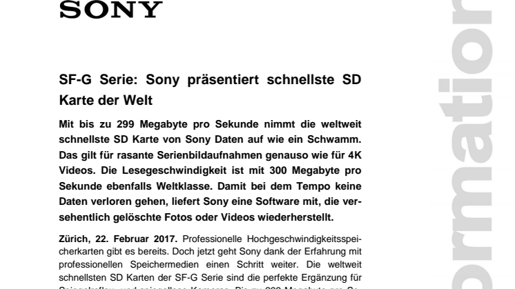 SF-G Serie: Sony präsentiert schnellste SD Karte der Welt 