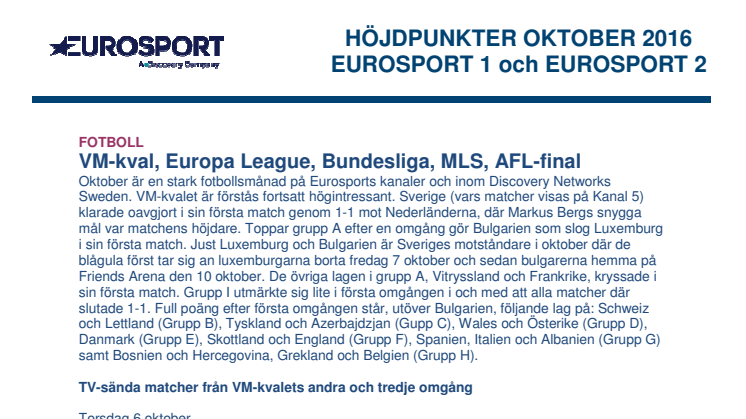Eurosports höjdpunkter i oktober - dokument