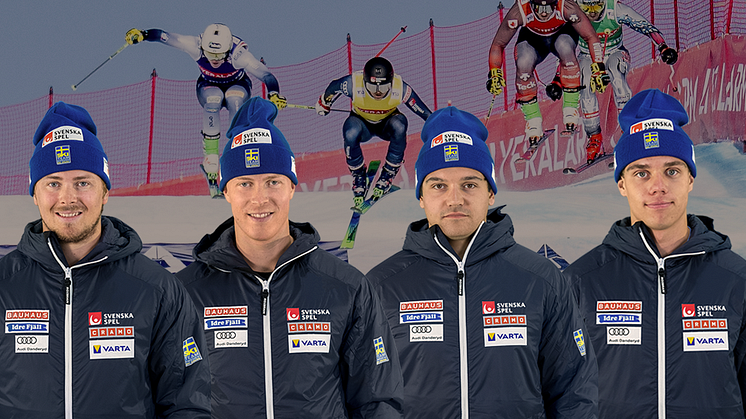 Erik Mobärg, David Mobärg, Elliott Baralo och Fredrik Nilsson kör i Alleghe. Foto: Bildbyrån och Simon Broberg