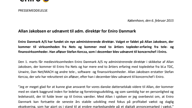 Allan Jakobsen er udnævnt til adm. direktør for Eniro Danmark