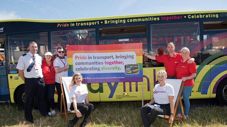 The Go North East team flies its celebrating diversity banner at Northern Pride