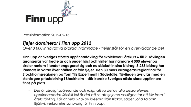 Tjejer dominerar i Finn upp 2012 
