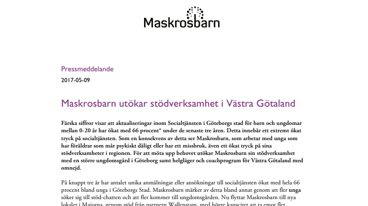 Maskrosbarn utökar stödverksamhet i Västra Götaland 