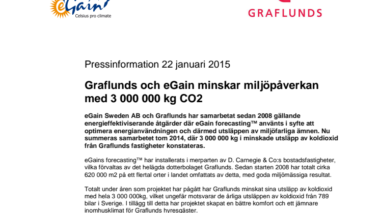 Graflunds och eGain minskar miljöpåverkan med 3 000 000 kg CO2