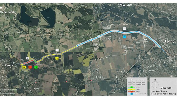 Streckenführung des geplanten Saale-Elster-Kanal-Radwegs - Quelle: GeoSN