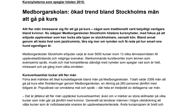 Ökad trend bland Stockholms män att gå på kurs