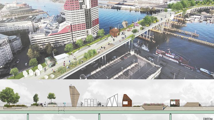 I Dreem arkitekters framtidsvision för Göta älvbron är park, mötesplatser och paviljonger möjliga inslag.