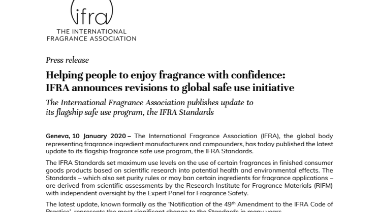 Helping people to enjoy fragrance with confidence: IFRA announces revisions to global safe use initiative