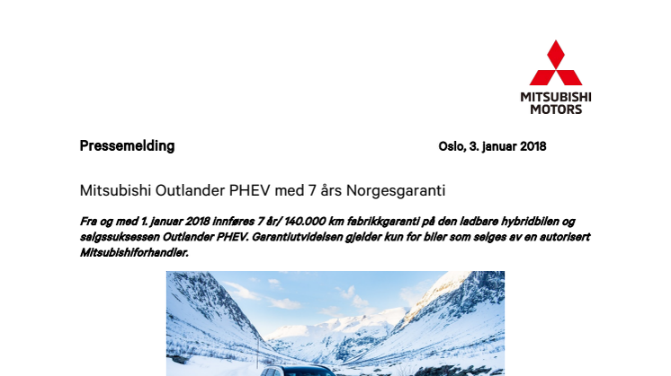 Mitsubishi Outlander PHEV med 7 års Norgesgaranti