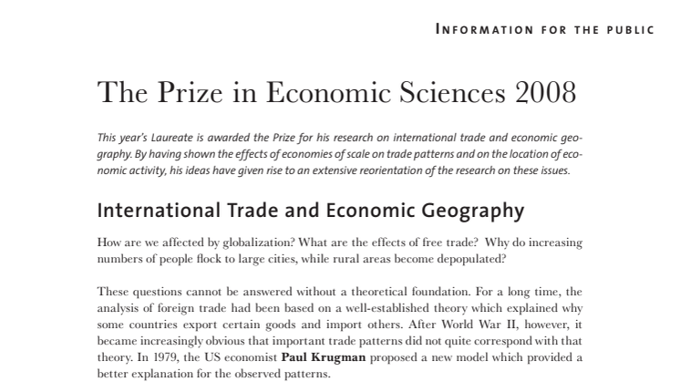 Information for the public-The Prize in Economic Sciences 2008