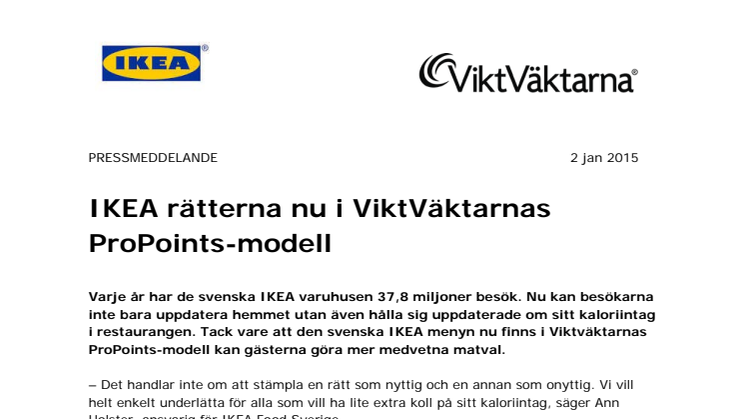 IKEA rätterna nu i ViktVäktarnas ProPoints-modell