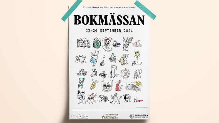 Affisch Bokmässan 2021. / Illustration: Carl Johan De Geer.