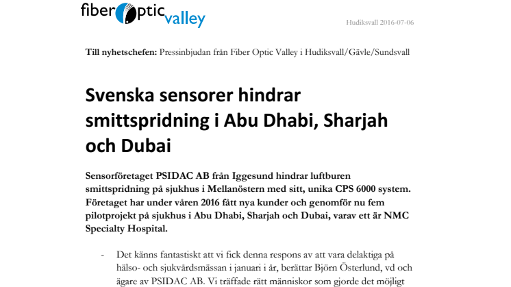 Svenska sensorer hindrar smittspridning i Abu Dhabi, Sharjah och Dubai
