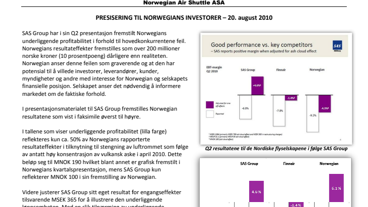 Presisering til Norwegians investorer
