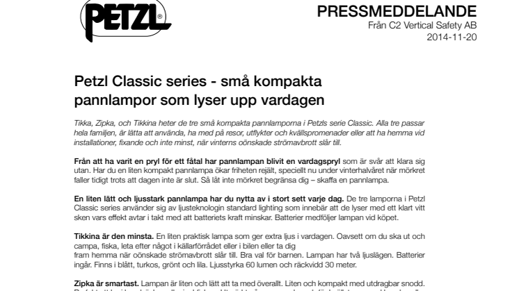 Små kompakta pannlampor lyser upp vardagen - Petzl Classic series