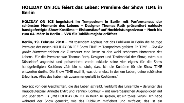 HOLIDAY ON ICE feiert das Leben: Premiere der Show TIME in Berlin