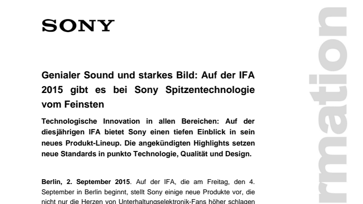 Genialer Sound und starkes Bild: Auf der IFA 2015 gibt es bei Sony Spitzentechnologie vom Feinsten 