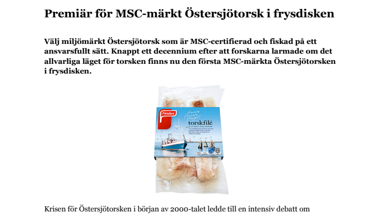 Premiär för MSC-märkt Östersjötorsk i frysdisken 