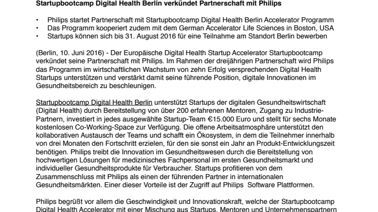 Startupbootcamp Digital Health Berlin verkündet Partnerschaft mit Philips