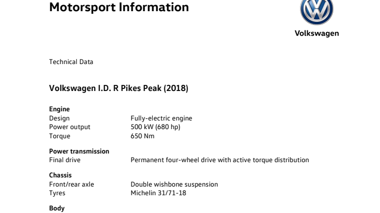 Teknisk Data I.D R Pikes Peak