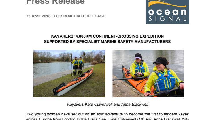 Kayakers’ 4,000km Continent-Crossing Expedition Supported By Specialist Marine Safety Manufacturers