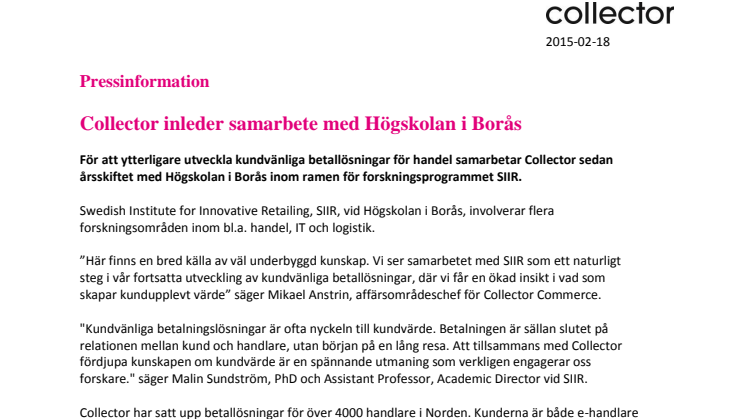 Collector inleder samarbete med Högskolan i Borås