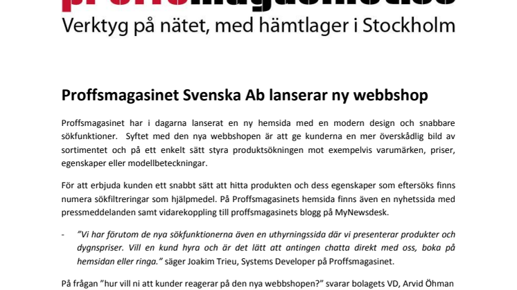 Proffsmagasinet Svenska Ab lanserar ny webbshop