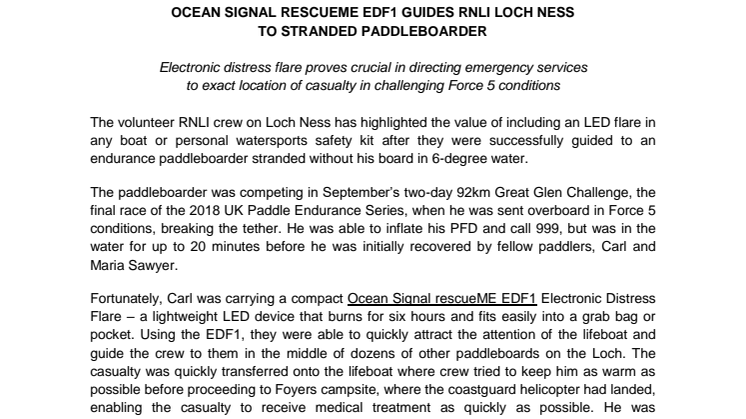 Ocean Signal rescueME EDF1 Guides RNLI Loch Ness to Stranded Paddleboarder
