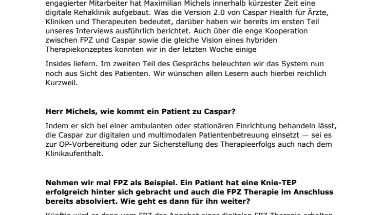 Interview mit Max Michels (Caspar) – Teil 2:  "Der Patient erhält wichtiges Feedback direkt vom digitalen Therapeuten"