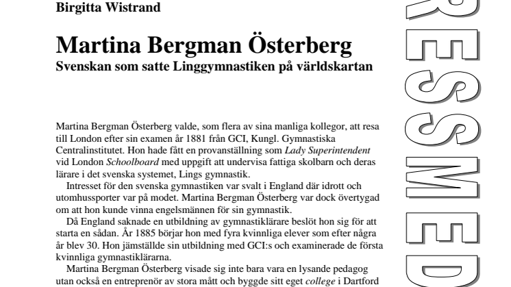 Ny bok: Martina Bergman Österberg - svenskan som satte Linggymnastiken på världskartan