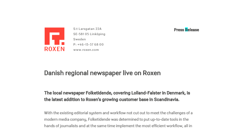 Danish regional newspaper live on Roxen