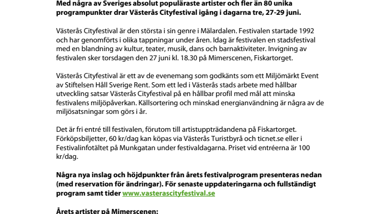 Västerås Cityfestival drar igång med ett fullspäckat program