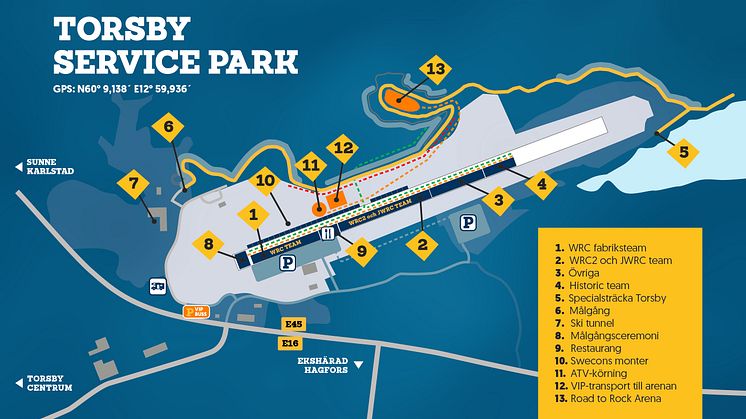 Karta över Torsby Service Park - Rally Sweden