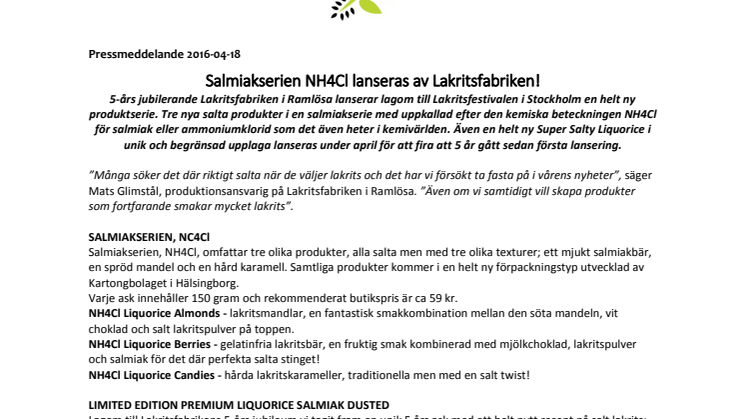 Salmiakserien NH4Cl lanseras av Lakritsfabriken!