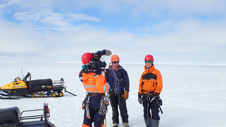 Dr Jan de Rydt being interviewed in Antarctica