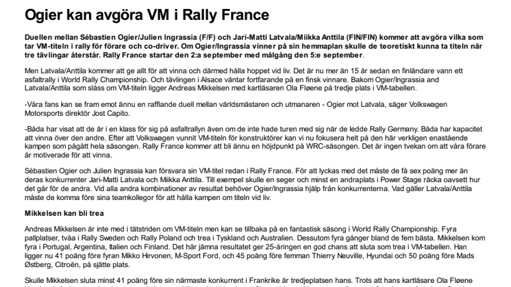 Ogier kan avgöra VM i Rally France