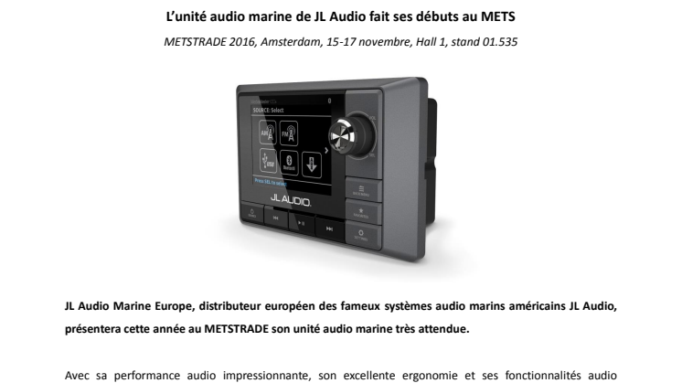 JL Audio Marine Europe - L’unité audio marine de JL Audio fait ses débuts au METS