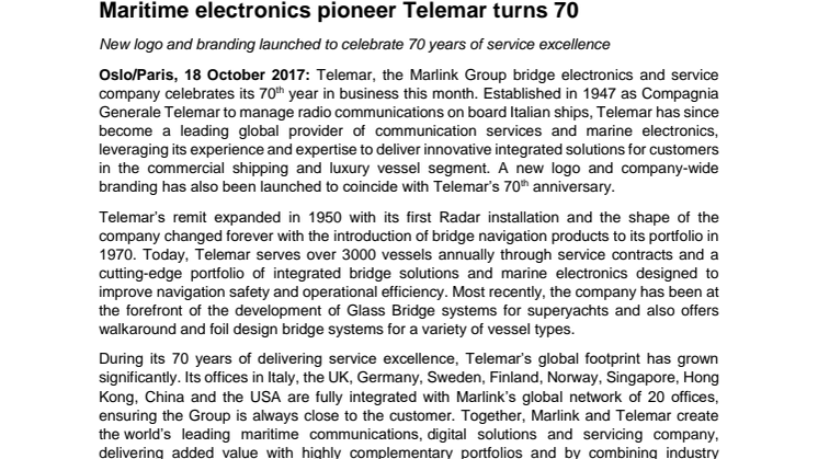 Marlink: Maritime electronics pioneer Telemar turns 70