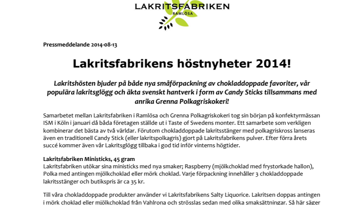 Lakritsfabrikens höstnyheter 2014!