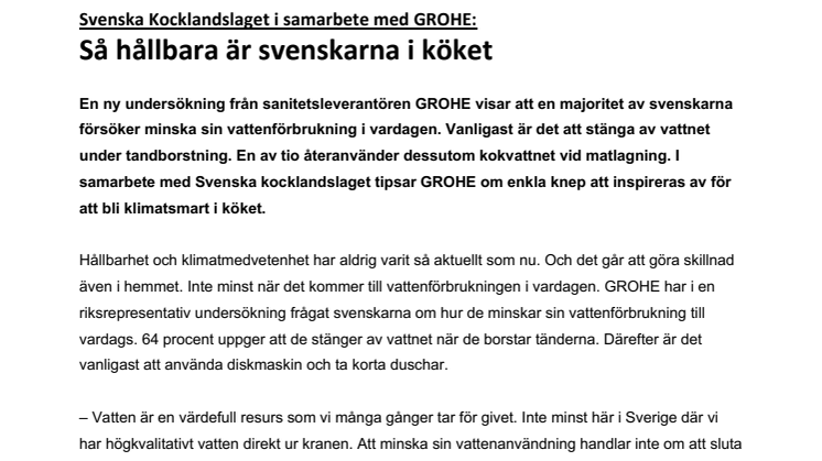 Svenska Kocklandslaget i samarbete med GROHE: Så hållbara är svenskarna i köket
