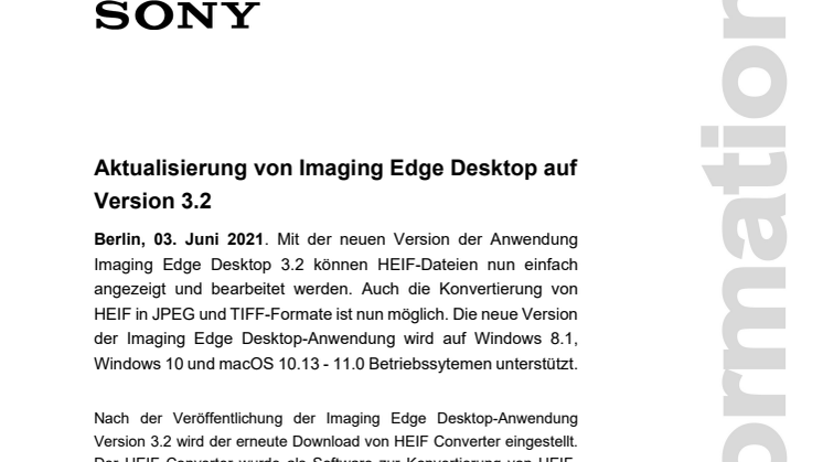Aktualisierung von Imaging Edge Desktop auf Version 3.2