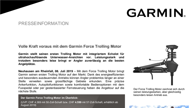 Volle Kraft voraus mit dem Garmin Force Trolling Motor