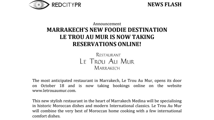 MARRAKECH’S NEW FOODIE DESTINATION LE TROU AU MUR IS NOW TAKING  RESERVATIONS ONLINE!