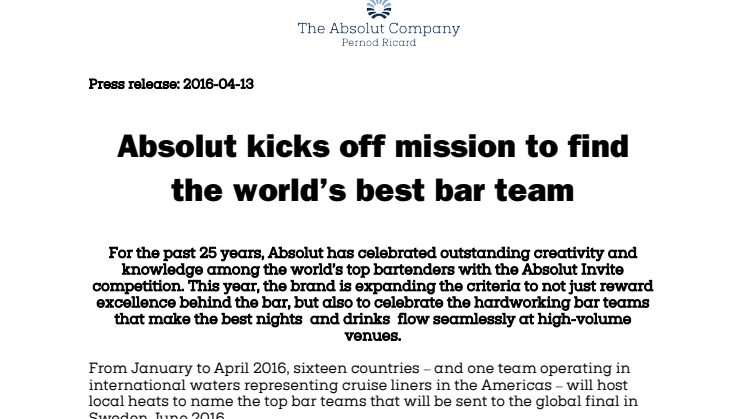 Absolut kicks off mission to find the world’s best bar team