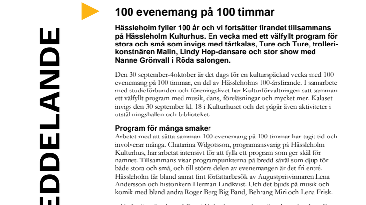 100 evenemang på 100 timmar