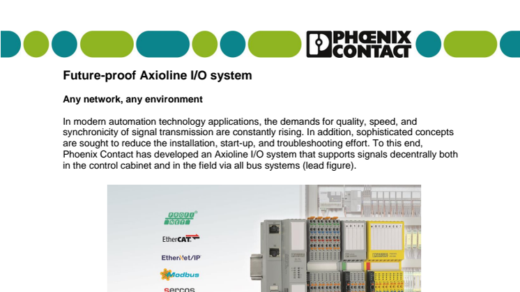 Future-proof Axioline I/O system: Any network, any environment