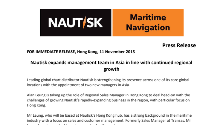 ​Nautisk expands management team in Asia in line with continued regional growth