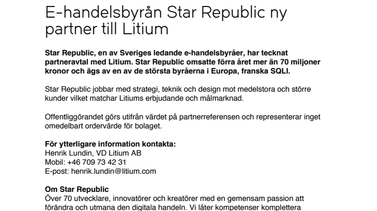 E-handelsbyrån Star Republic ny partner till Litium